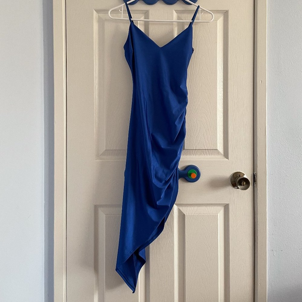 Windsor Just Flaunt It Satin Asymmetrical Mini Dress - Royal Blue, Size S